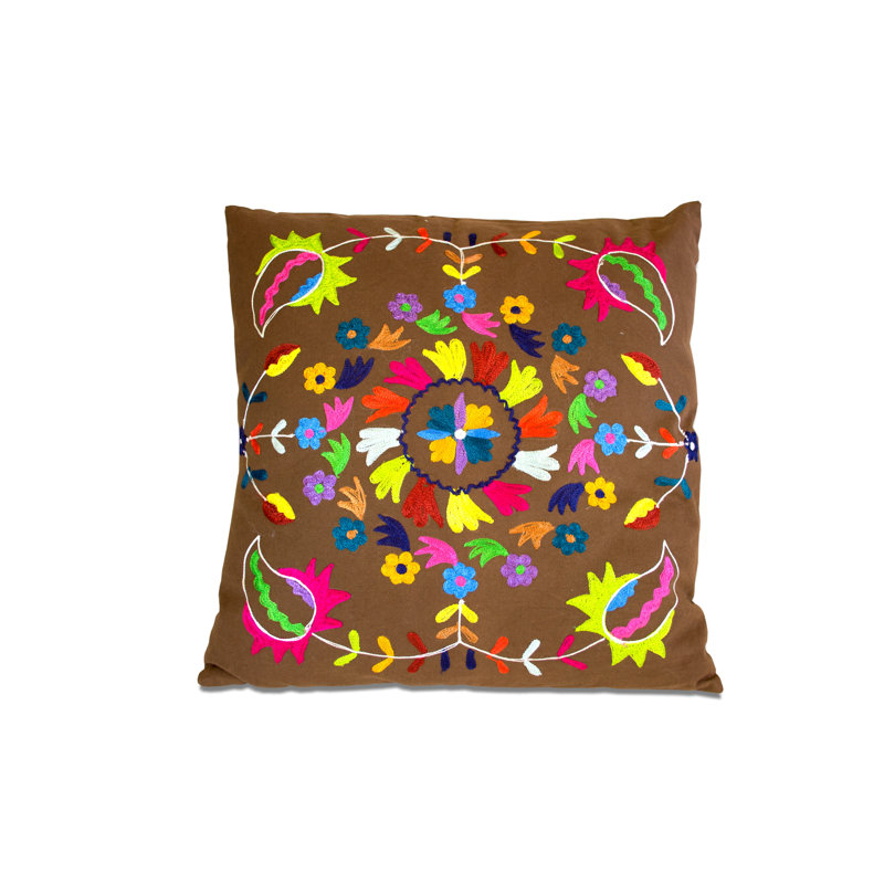 Ensemble de deux coussins décoratifs en coton à motif floral brun et rose de 20 po