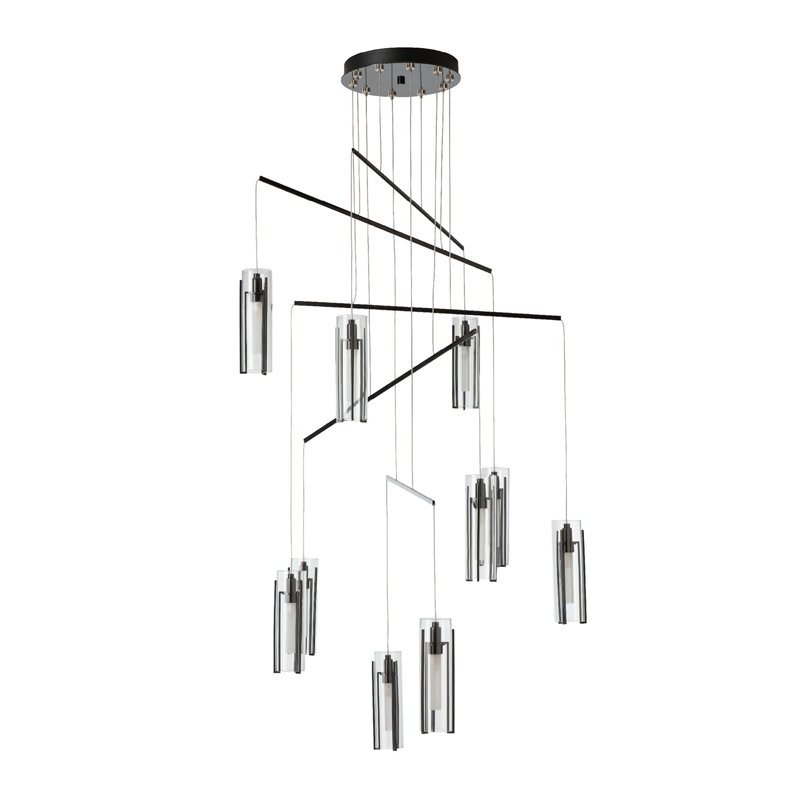 Exos 10-Light Mobile Pendant - Bronze - Opal Glass - Standard Overall Height, Clear Glass, 68", Ink