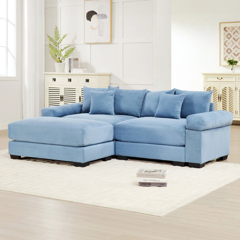 Oversized Cloud Modular L-shape Sectional Couch, Soft Corduroy Fabric, 34.2" H x 92" W x 33.8" D, 2, Blue