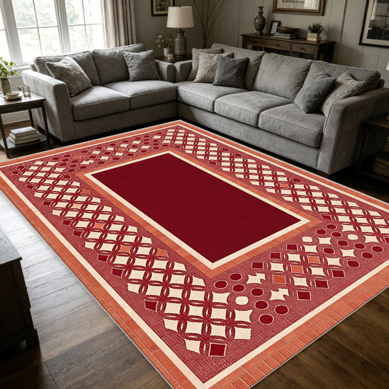 Wine Red Lattice Border carpet-easy to clean, machine-washable, soft and comfortable; suitable for door mats, kitchens, living rooms, bedrooms, corridors, and laundry areas. Easy to clean, durable carpet for home decoration.