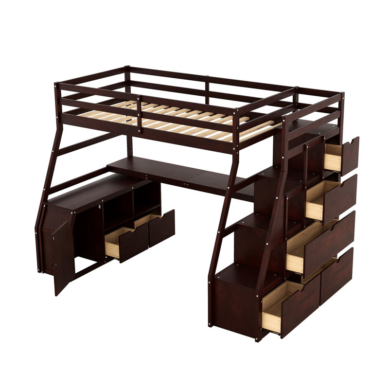 Lit mezzanine simple en couleur. 2 tablettes robustes. Conception inspirée de la maisonnette. Pas de matelas avec tiroirs de rangement. Structure en pin. Thème. Pour 6 personnes et plus. Non inclus