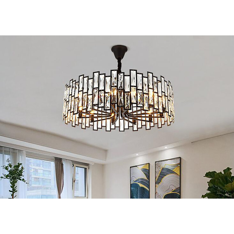 6 Lights Dimmable Round Black Crystal Chandelier