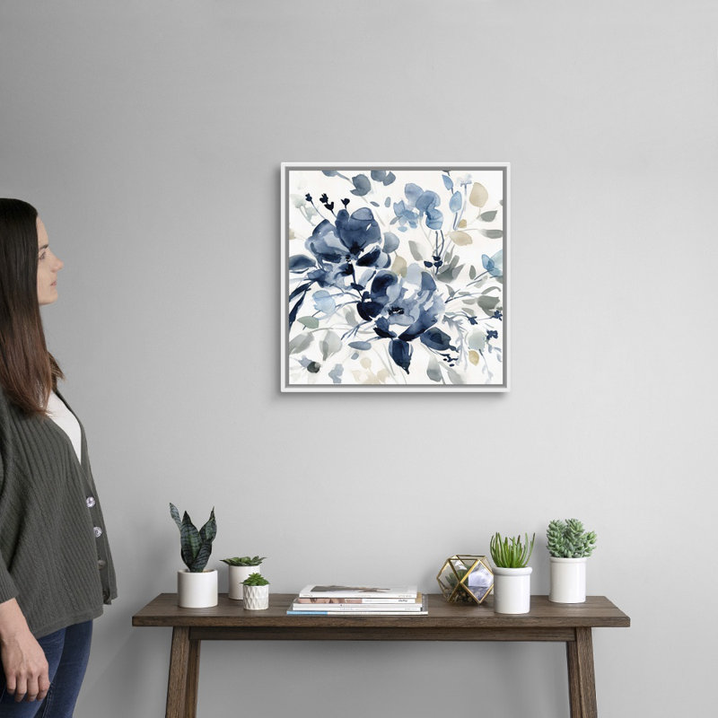 Indigo Garden II - reproduction d'art sur toile, Cadre flottant blanc, H 21,7 po x l 21,7 po x P 1,75 po