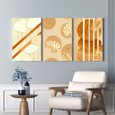 Art abstrait sur toile à motif abstrait de feuilles et de cercles, style bohème moderne (ensemble de 3)