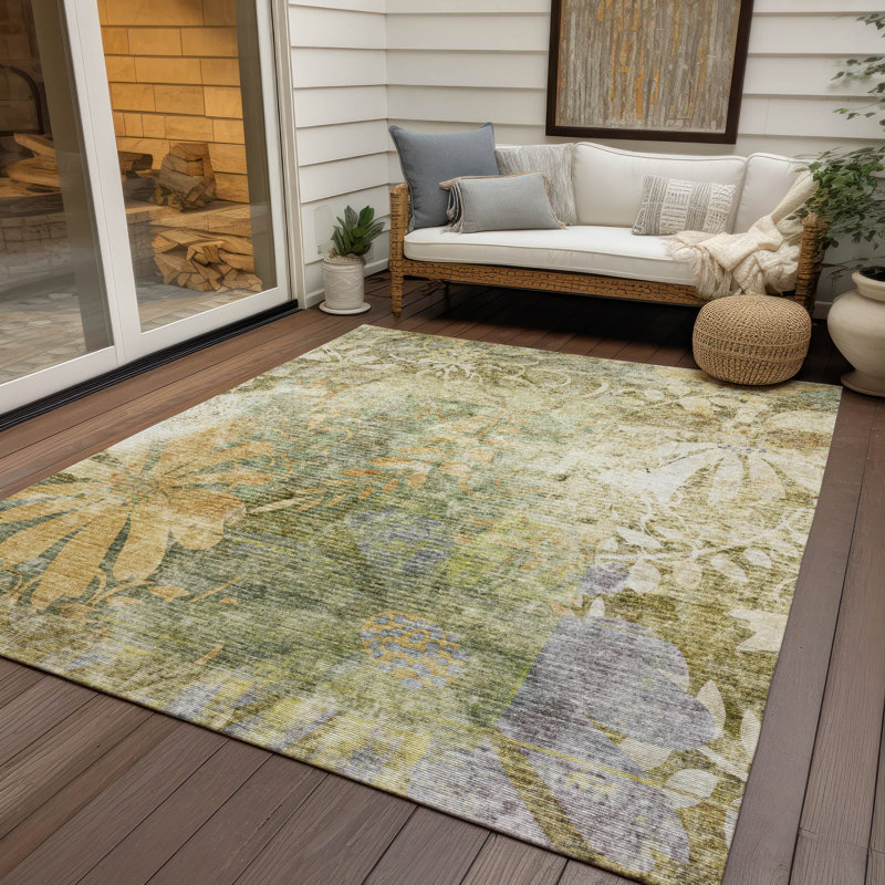 Tapis floral intérieur / extérieur lavable à la machine Lafferty ACN2223, Rectangle 10 pi x 14 pi