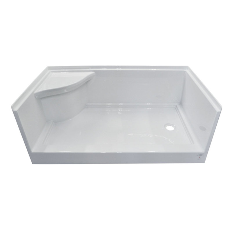 Base de douche décalée à seuil simple avec siège moulé, H 21,5 po x l 32 po x p 60 po