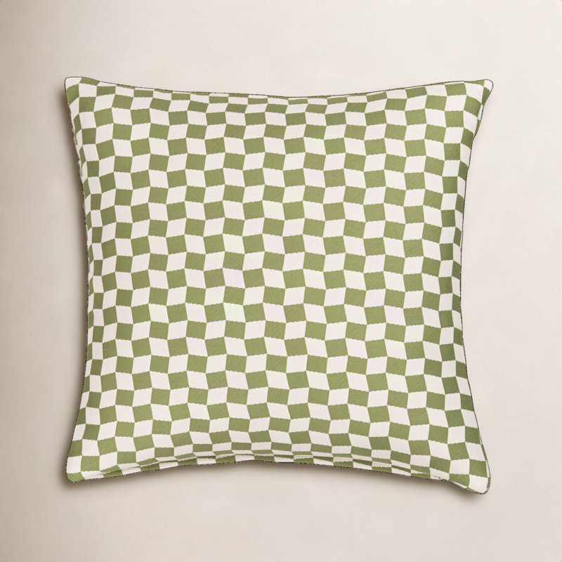 Coussin Delmore, Plumes, Vert géométrique, Carré 20 po