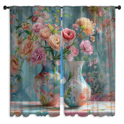Rideaux de fenêtre à motif floral avec voilage et obscurcissement - 2 panneaux