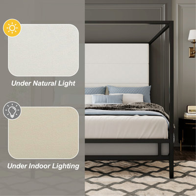 Bed Frame, Canopy Bed with Upholstered Headboard and Metal Frame