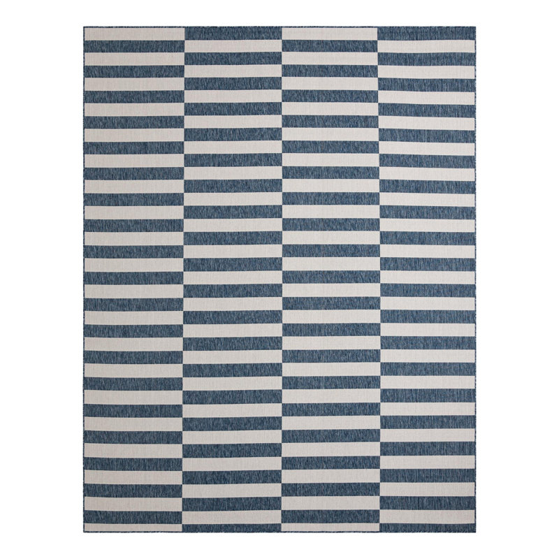 Pana Striped Navy Blue/Ivory Indoor / Outdoor Area Rug, Rectangle 10' x 13'1"