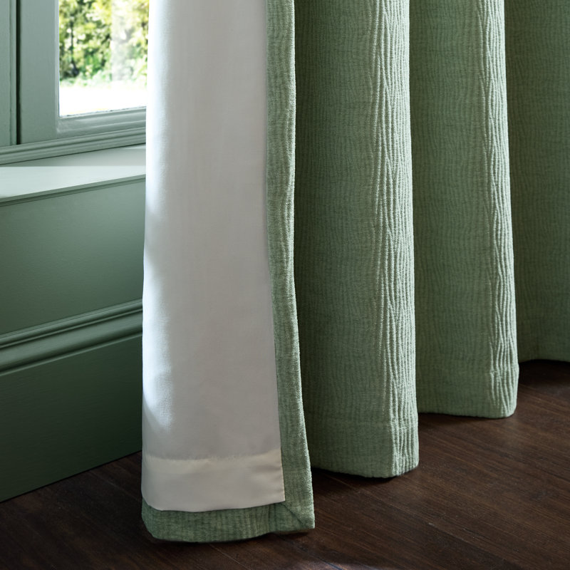 Crinkle Chenille Lined Eyelet Curtains, Green, 90 x 90 Inch