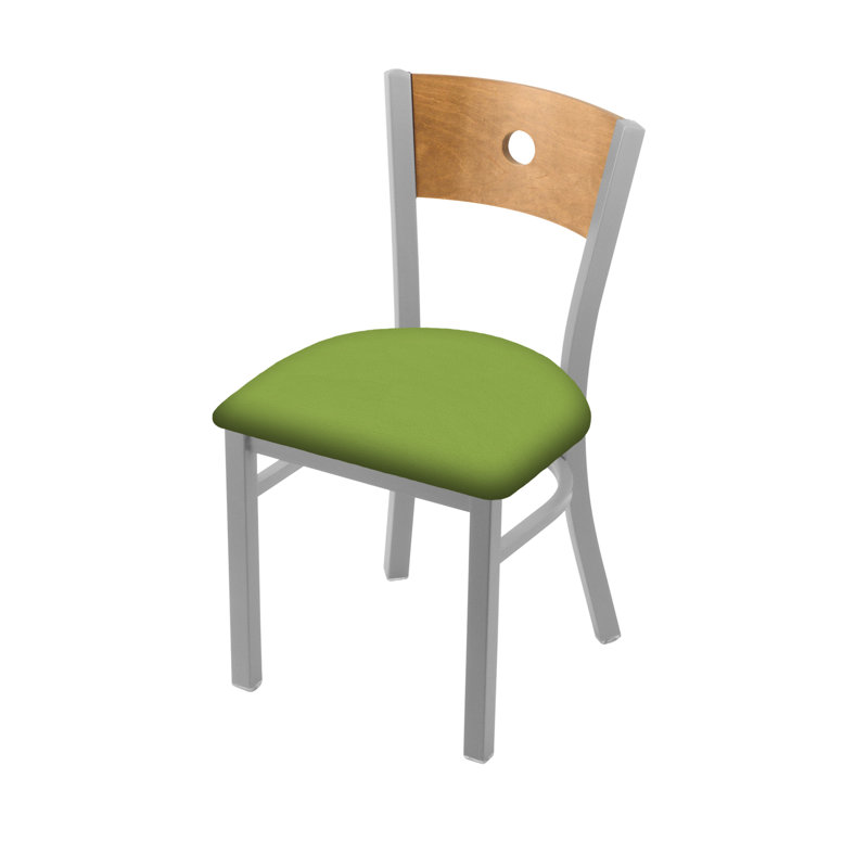 Voltaire 18'' H Upholstered Metal Maple Side Chair, Anodized Nickel, Medium Maple, Vinyl-Canter Kiwi Green