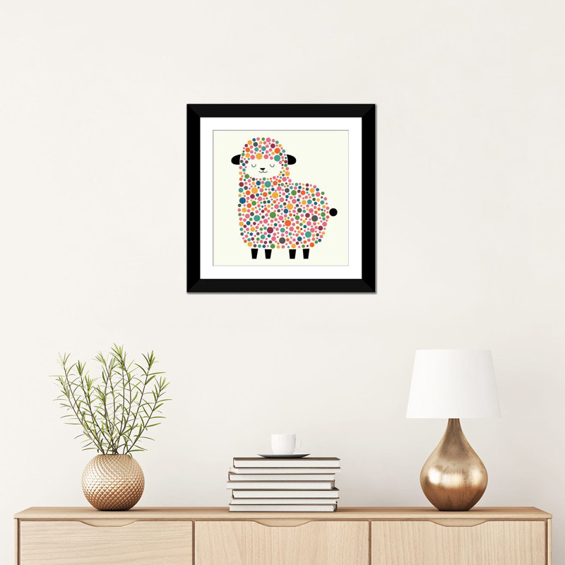 Art sur toile Adda Bubble Sheep, H 16 po x l 16 po x P 1 po, Papier beaux-arts encadré noir, Blanc