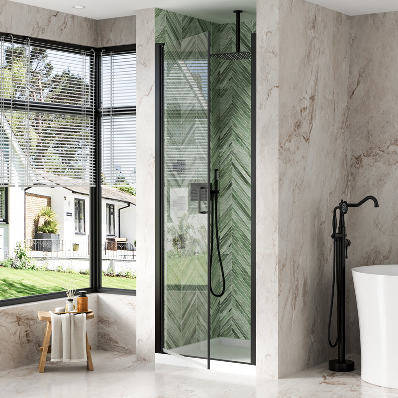 30"x 72" H Semi-Frameless Pivot Shower Door with  1/4 inch(6mm) Clear Tempered Glass And Handle,Matte Black, Matte Black