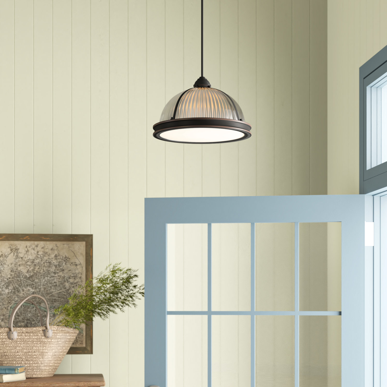 Ainsley 3 Light Ribbed Glass Dimmable Pendant, Autumn Bronze, 75 W A-19 Medium