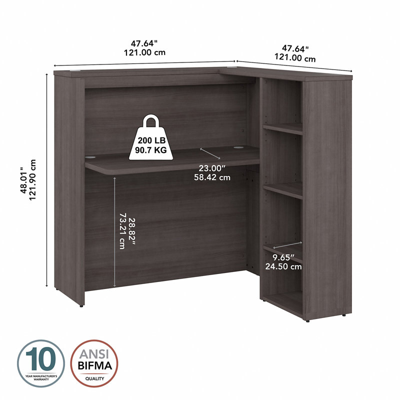 Bureau de réception avec tablettes Bush C, Gris orage, 48 W