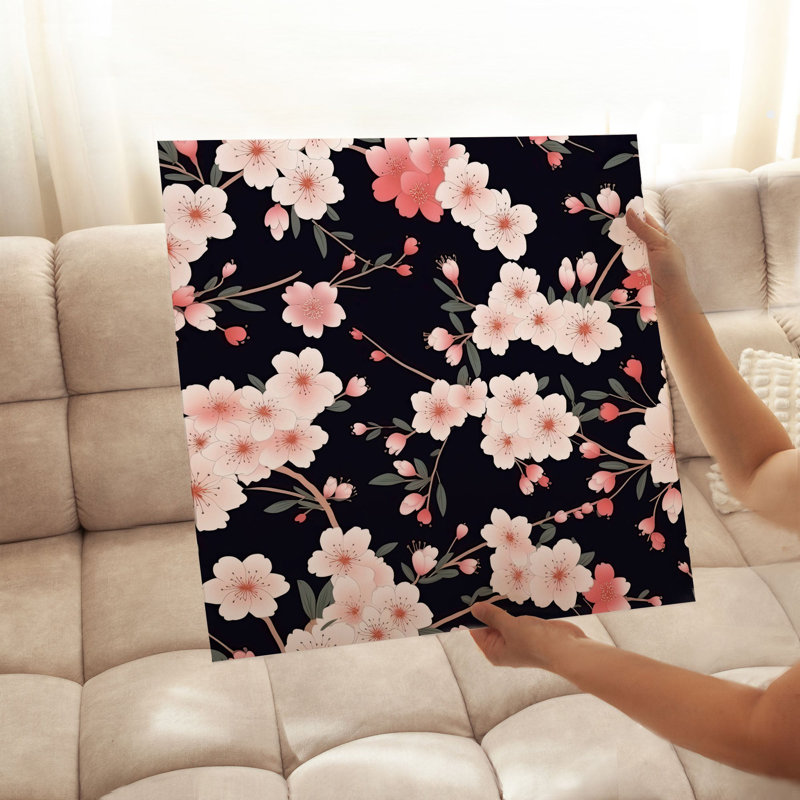 Floral, fleurs de cerisier en fleurs, impression d'art asiatique sans cadre, H 14 po x l 14 po