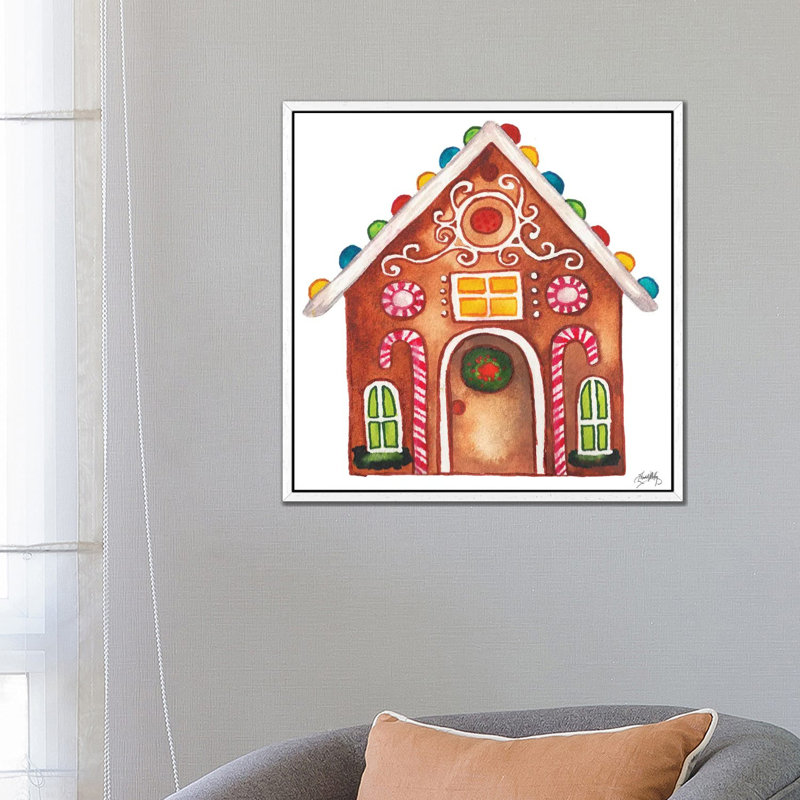 Gingerbread And Candy House I by Elizabeth Medley - Painting on Canvas, White Framed, 66.04 cm H x 66.04 cm W
