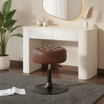 Tabouret de coiffeuse brun foncé capitonné de style médiéval, réglable et pivotant, grand tabouret de coiffeuse rond pour la chambre à coucher et le salon.