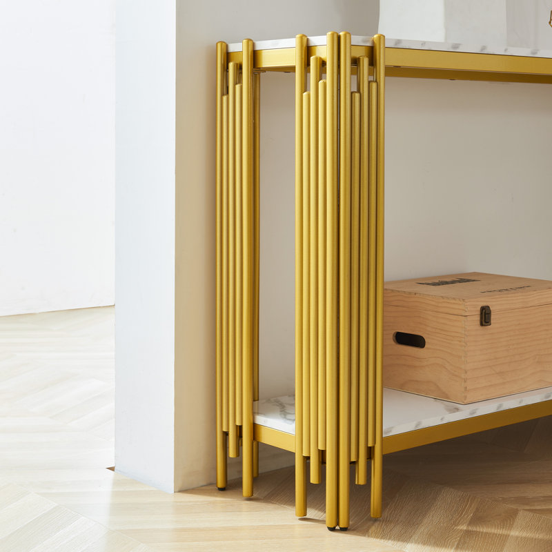 Console moderne avec plateau en faux marbre, canapé à 2 niveaux de 48,8 pouces, structure en métal doré, pieds réglables