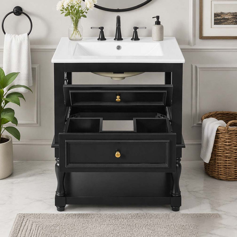 Meuble-lavabo 24 po avec lavabo en céramique, Noir