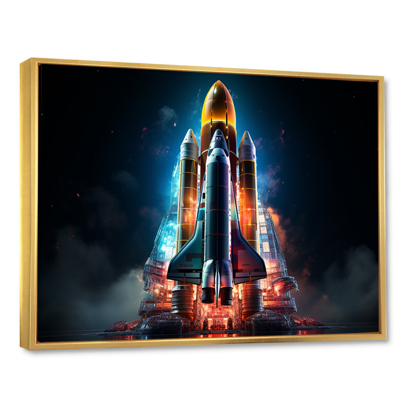 Lancement de la Navette Spatiale Blastoff III sur toile, Cadre flottant doré, H 12 po x l 20 po x P 1 po