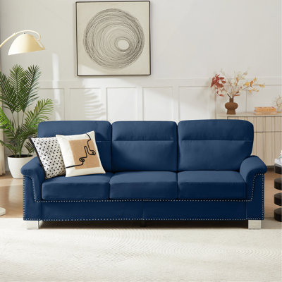 Canapé 82 po à 3 sièges en tissu Snowfleece 82 po, pour salon, chambre à coucher, bureau et divertissement, bleu