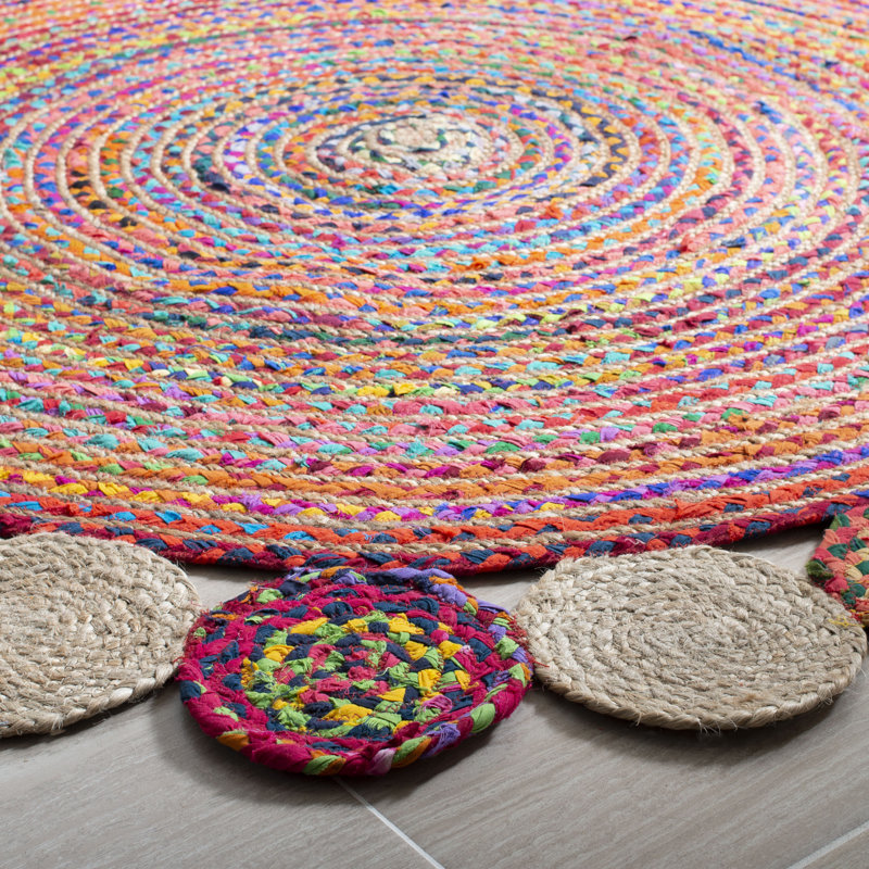 Tapis rouge tissé à la main Herzig, Rond 7 pi