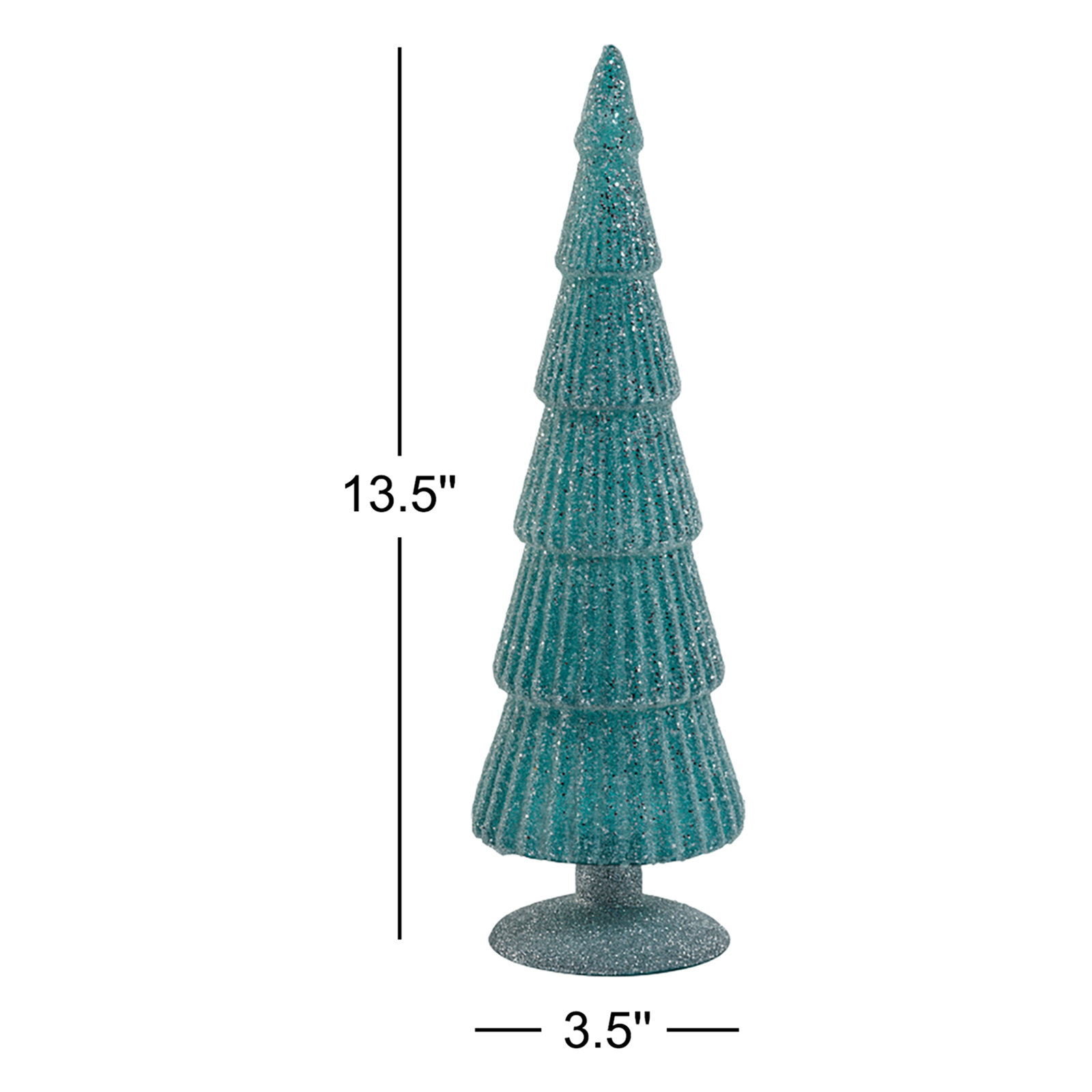 Amaryllis Glass Tree on Glitter Base, Blue/Silver, 13.5" H x 3.5" W x 3.5" D
