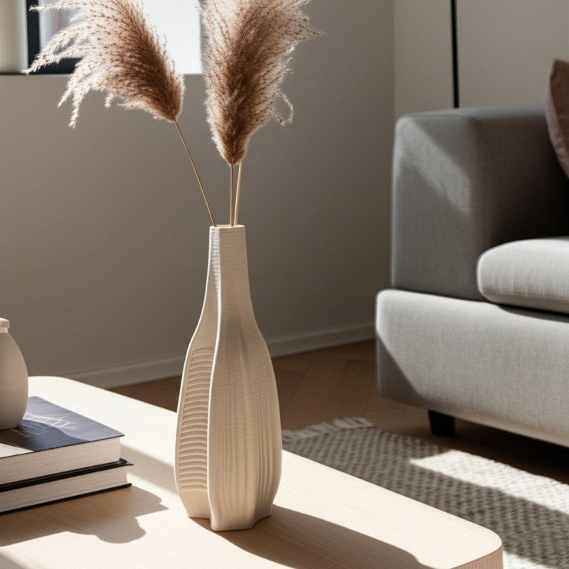 Stoneware Vase Valencia Trend Sculptural Ribbed Textured Stone-Inspired Design With Geometric Contoured Form And Vertical Relief Detailing Modern Decorative Accent Piece