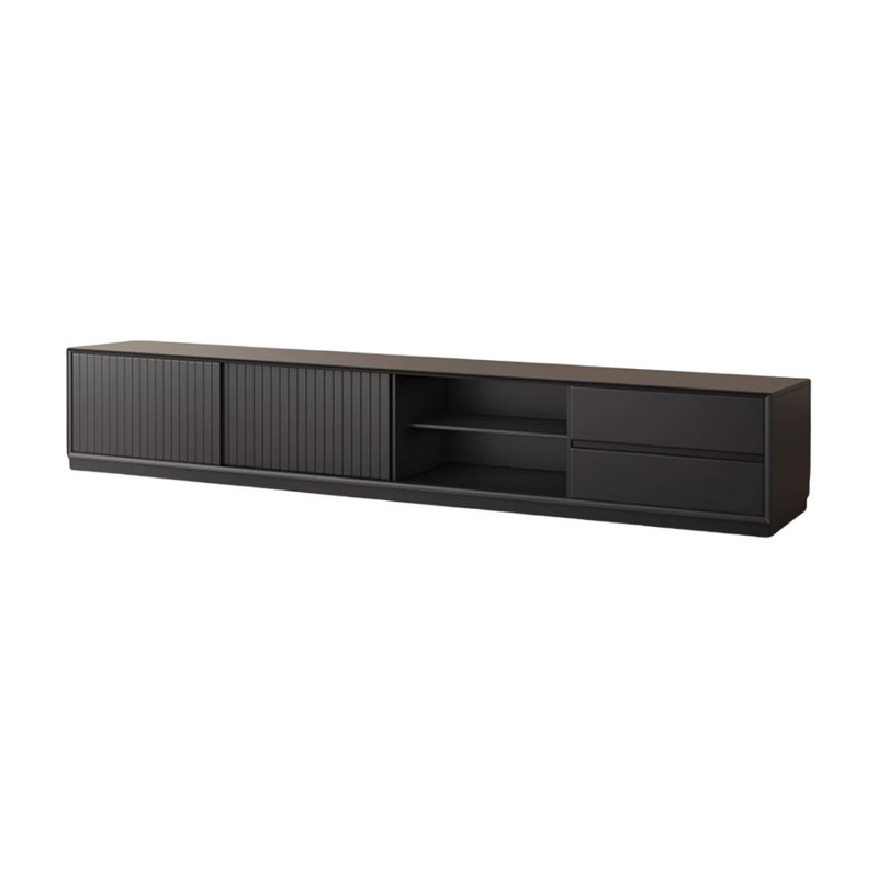 Meuble télé moderne en bois manufacturé noir, H 70 po x L 70,87 po x l 15,75 po