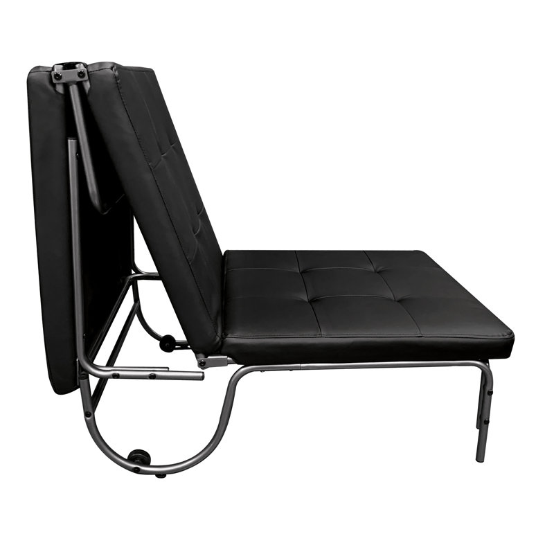 Futon de chaise ajustable noir convertible en lit pliable, coussin rembourré d'unité centrale de style, structure en métal et roulettes, support de poids de 220 lb, taille l 37 po x P 28 po, H lit 75 po x H 11 po