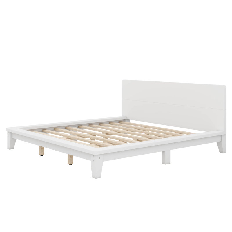 Base de lit plateforme en bois, base de lit avec tête de lit et lattes de bois, Très grand lit, White