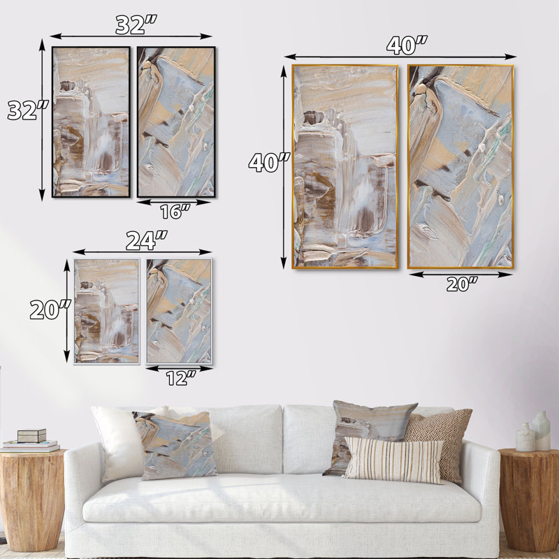 Beige brun brossé III - ensemble de 2 reproductions sur toile, H 20 po x l 24 po x P 1 po, Cadre flottant noir