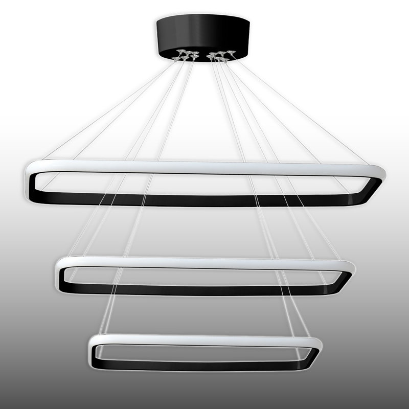 Modern Three-Tier Rectangular LED Chandelier – Adjustable Height, 4000 Kelvins, Black