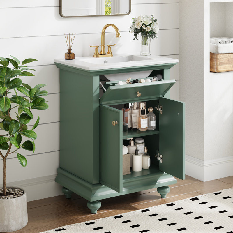 Meuble-lavabo 24 po avec tiroir basculant et charnières à fermeture en douceur, Vert