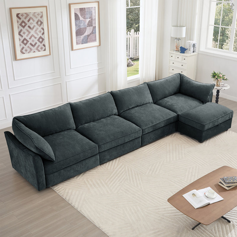 Luxueux canapé en chenille avec rangement intégré et design en forme de croissant pour une vie moderne et une utilisation efficace de l'espace