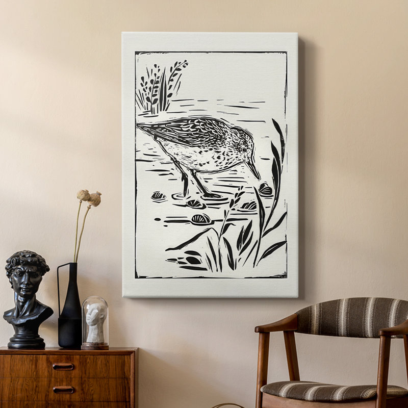 Linocut style Seabird III - galerie sur mesure, H 18 po x l 12 po