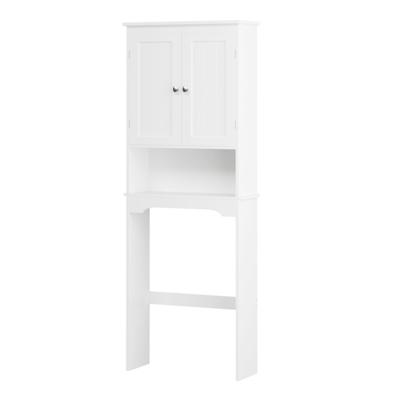 Over Toilet Storage Cabinet, White Wood Bathroom Shelf With Movable Partition Board Unit, Removable Wooden Panel