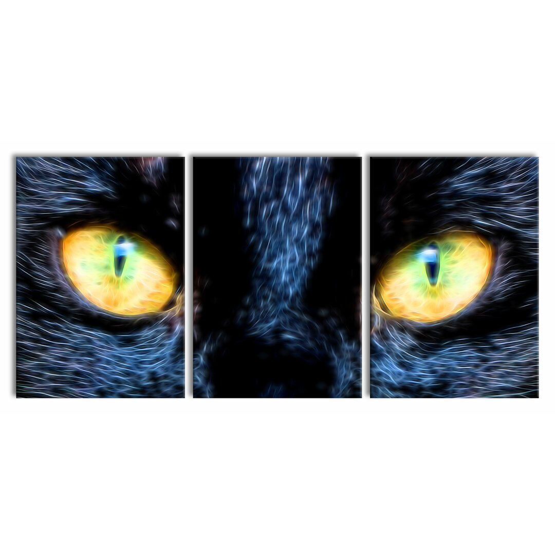 3-tlg. Leinwandbilder-Set Schwarze Katze mit gelben Augen