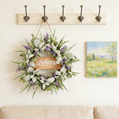Charmante couronne de lavande et d'eucalyptus avec signe «Welcome» - Décoration de porte parfaite