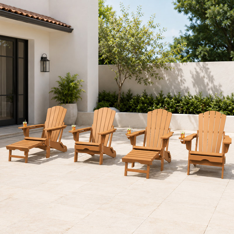Dareona Pakkdiarie Folding Adirondack Chair with Cup Holder,HDPE Outdoor Chair with Comfort Ergonomic Seat for Patios,Lawn,Garden, Backyard Use