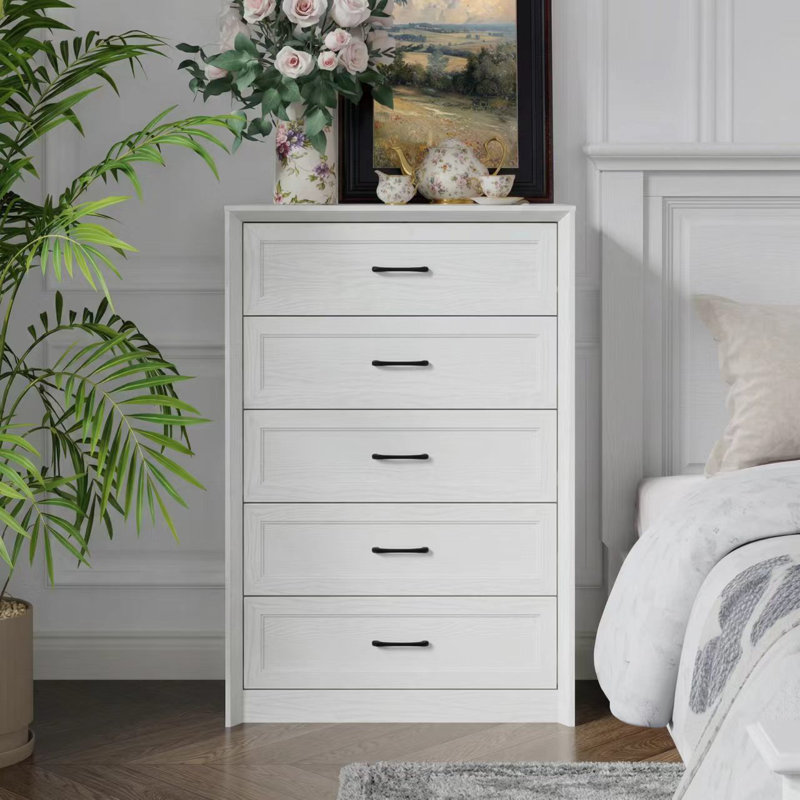 Commode d'appoint verticale 5 tiroirs, Bois beige