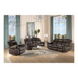 Zubaida Two Tone Grey Velvet Recliner Sofa w/USB Port & Drop Down Table
