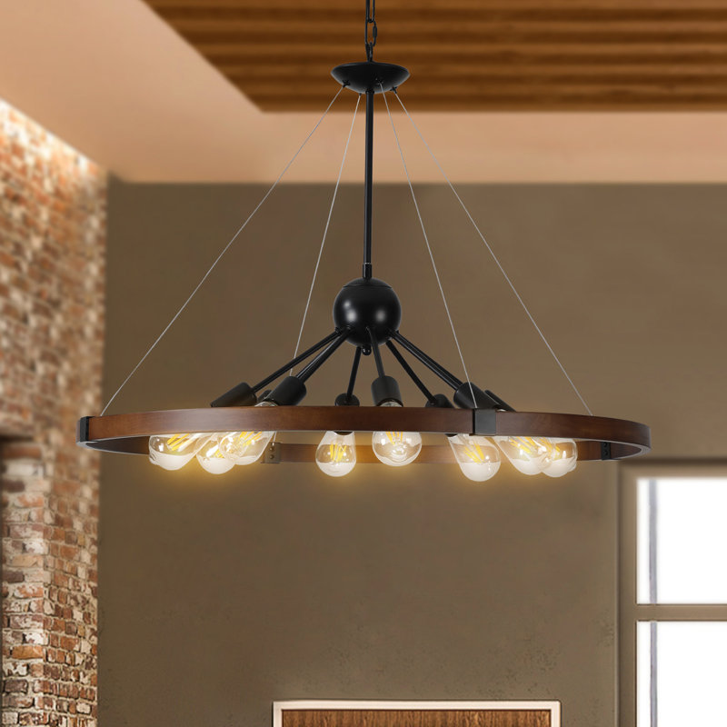 8- Pour la maison - Cuisine, salon, salle à manger - Rouille -, suspension réglable, noyer + suspension noire de style rétro antirouille, chaîne, finition