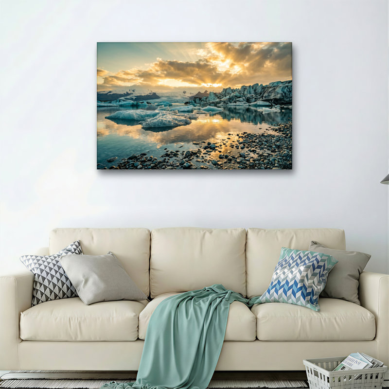 Ensemble de 1 tableau sur toile représentant un glacier au coucher du soleil, H 32 po x l 48 po, Toile tendue