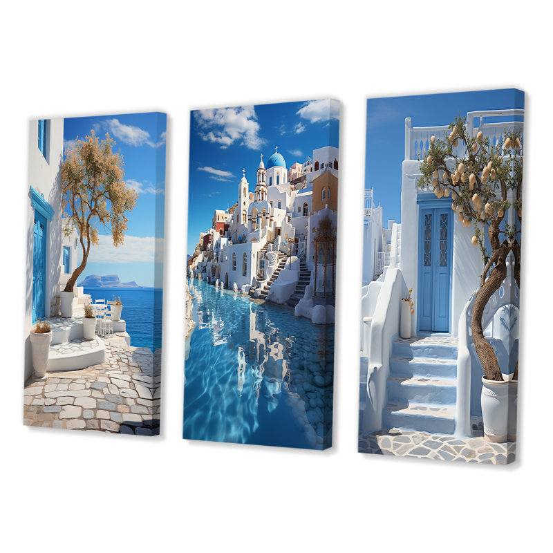 «Grèce Cycladic Harmony», 3 pièces, H 28 po x l 36 po, Toile tendue