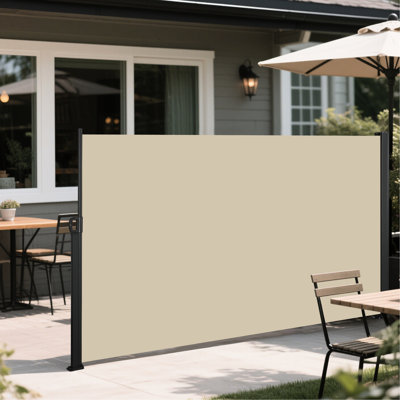 Auvent latéral rétractable, imperméable et, pour le jardin, le balcon, l'intimité de la cour, beige, 118 po x 63 po, structure en métal, style d'installation facile à installer