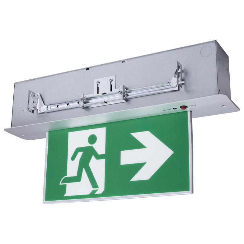 Running Man Green Edge Lit Exit Sign - 120-347V - 2HR Backup - Single/Dual Face - Premium Flush Recessed Mounting