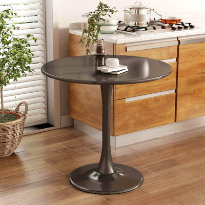 Table ronde noire, table de salle à manger moderne, plateau en panneau de fibres à densité moyenne et table tulipe ronde en acier, table basse Mid-Century pour salon 24 po, table de cuisine, table de salle à manger ovale